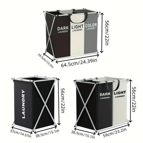 1 PC Large Laundry Hamper 3 Sections Divided Laundry Basket Foldable Washing Bin Dirty Cloth Storage Bag 3
