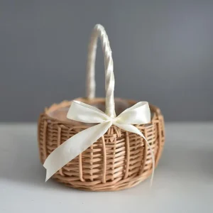 Woven Baskets Handle Design Woven Wicker Basket Handmade Rattan Storage Basket With Bow Retro Decorative Woven Flowerpot 1