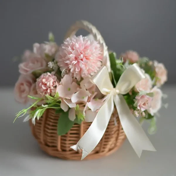 Woven Baskets Handle Design Woven Wicker Basket Handmade Rattan Storage Basket With Bow Retro Decorative Woven Flowerpot 3