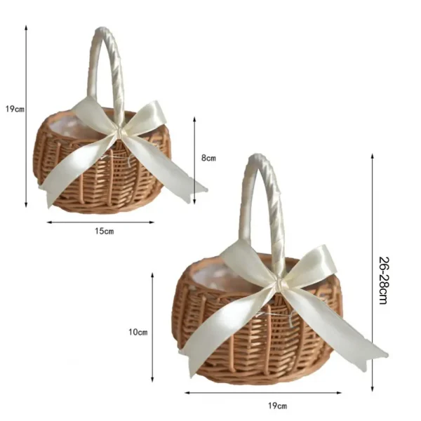 Woven Baskets Handle Design Woven Wicker Basket Handmade Rattan Storage Basket With Bow Retro Decorative Woven Flowerpot 4