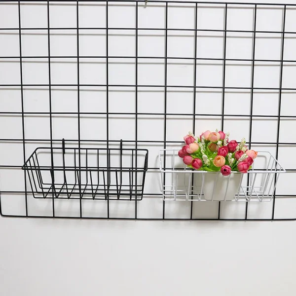Metal Decorative Storage Basket DIY Iron Grid Flower Pot Hanging Shelf Wall Art Mounted Frame Mesh Display Rack Home Decoration 2