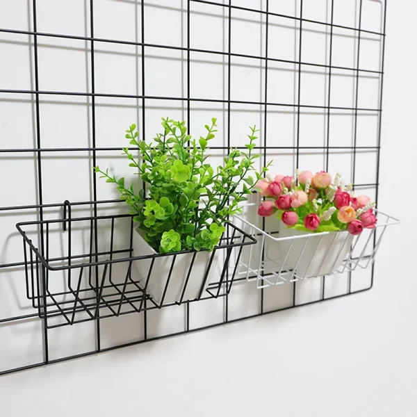 Metal Decorative Storage Basket DIY Iron Grid Flower Pot Hanging Shelf Wall Art Mounted Frame Mesh Display Rack Home Decoration 3