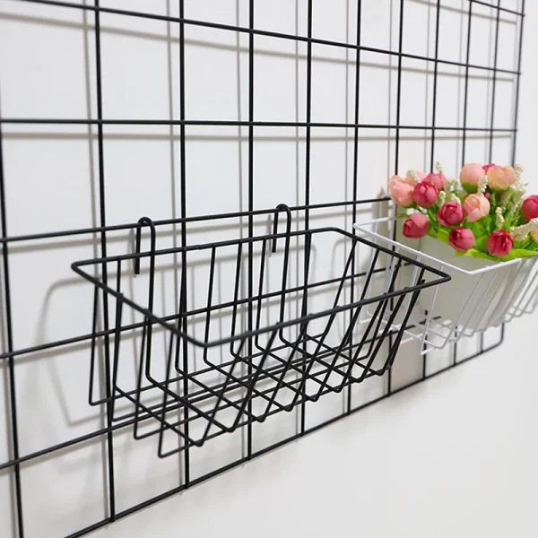 Metal Decorative Storage Basket DIY Iron Grid Flower Pot Hanging Shelf Wall Art Mounted Frame Mesh Display Rack Home Decoration 6