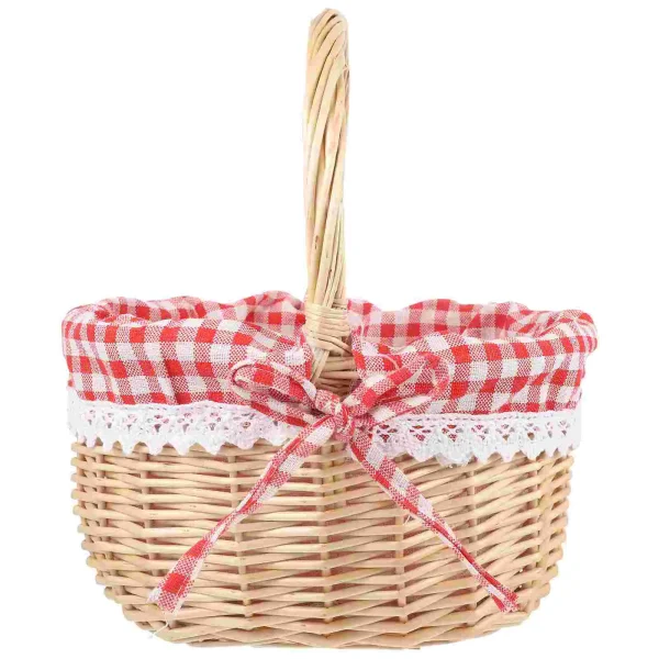 Zerodeko Little Red Riding Hood Basket Hand Woven Picnic Bag Gift Basket Wicker Storage Basket Linen Inner Basket Storage 1