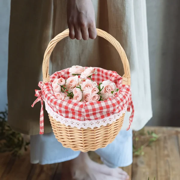 Zerodeko Little Red Riding Hood Basket Hand Woven Picnic Bag Gift Basket Wicker Storage Basket Linen Inner Basket Storage 2