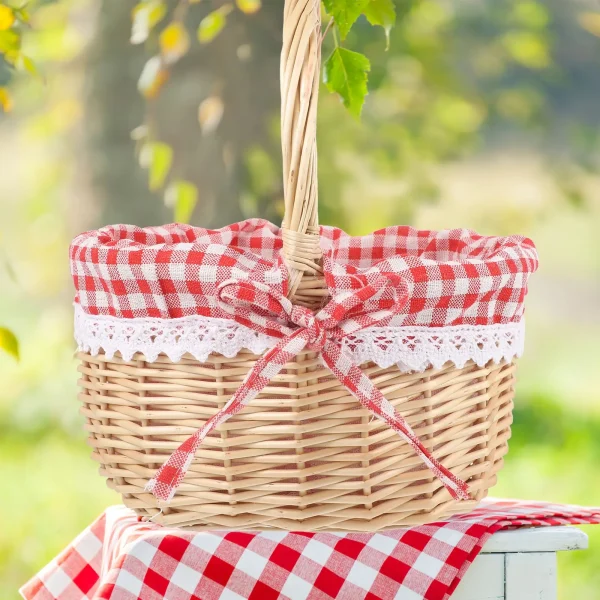 Zerodeko Little Red Riding Hood Basket Hand Woven Picnic Bag Gift Basket Wicker Storage Basket Linen Inner Basket Storage 3