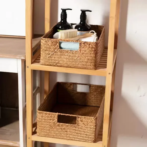 Retro Rural Style Rattan Rectangle Storage Basket with Handles Can Store Clothes, Towels, Snacks, Room clutter,3Sizes 3