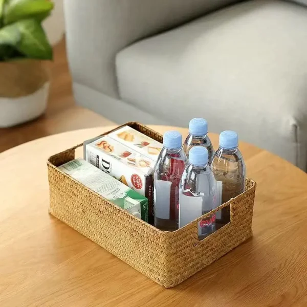 Retro Rural Style Rattan Rectangle Storage Basket with Handles Can Store Clothes, Towels, Snacks, Room clutter,3Sizes 4