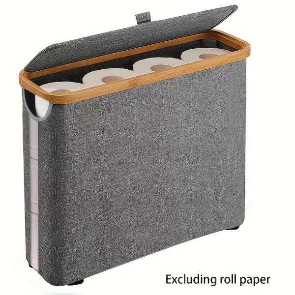 Bohemian Style Bamboo Toilet Paper Holder with Storage Basket,  Collapsible Storage Basket, Laundry Basket, Paper Towel Storage 4