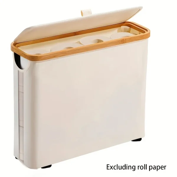 Bohemian Style Bamboo Toilet Paper Holder with Storage Basket,  Collapsible Storage Basket, Laundry Basket, Paper Towel Storage 5