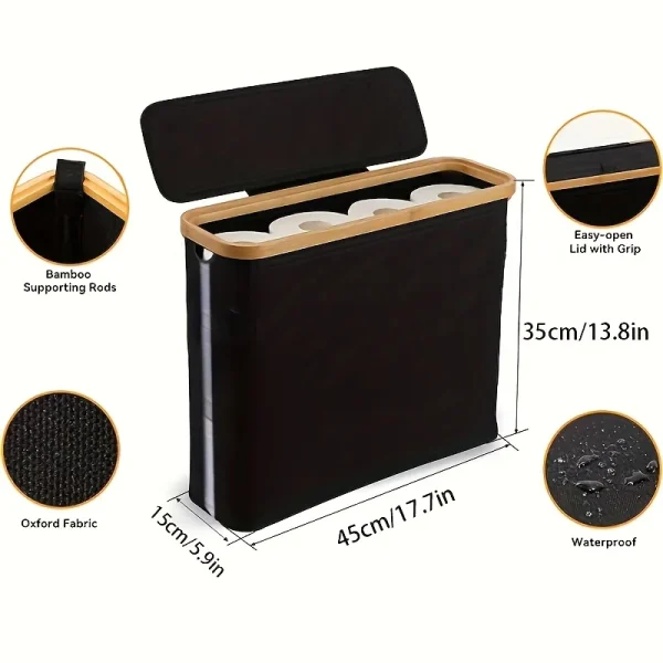 Bohemian Style Bamboo Toilet Paper Holder with Storage Basket,  Collapsible Storage Basket, Laundry Basket, Paper Towel Storage 6