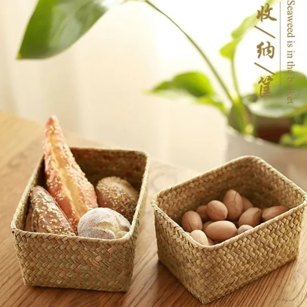 Handmade Woven Seagrass Storage Baskets Straw Rattan Basket Picnic Fruit Storage Box Cosmetic Storage Container Home Decor 1
