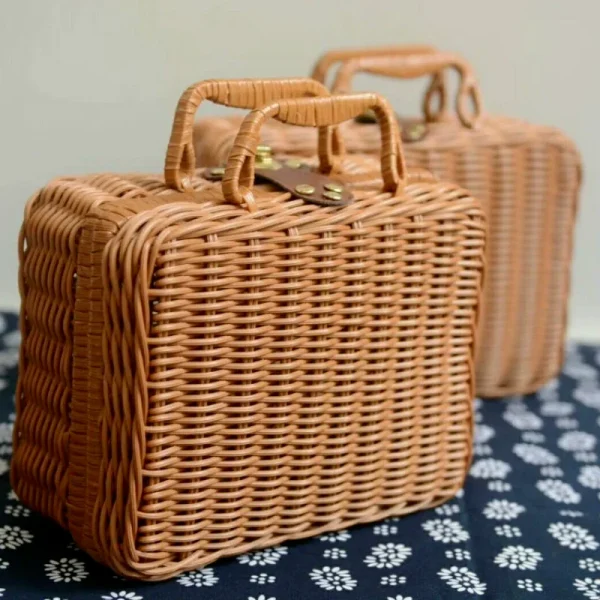 Portable PP Rattan Baskets Picnic Storage Basket Retro Wicker Suitcase Woven Hand Gift Box Sundries Cosmetic Organizer Boxs 2