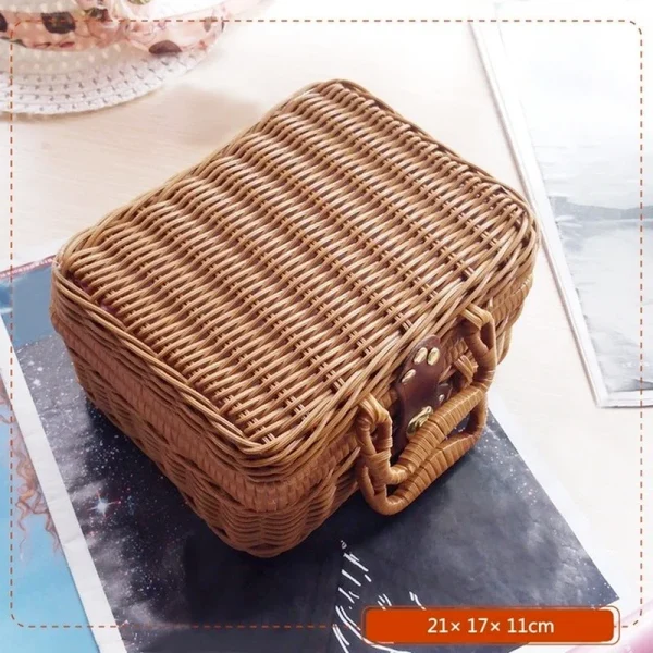 Portable PP Rattan Baskets Picnic Storage Basket Retro Wicker Suitcase Woven Hand Gift Box Sundries Cosmetic Organizer Boxs 3