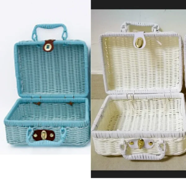 Portable PP Rattan Baskets Picnic Storage Basket Retro Wicker Suitcase Woven Hand Gift Box Sundries Cosmetic Organizer Boxs 4