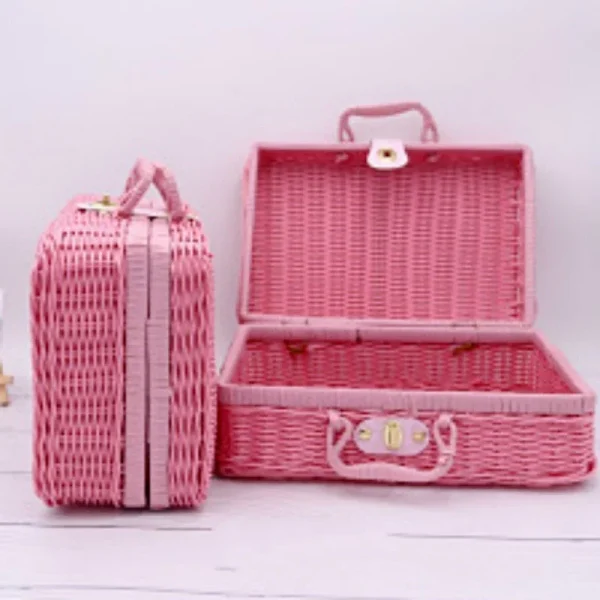 Portable PP Rattan Baskets Picnic Storage Basket Retro Wicker Suitcase Woven Hand Gift Box Sundries Cosmetic Organizer Boxs 5