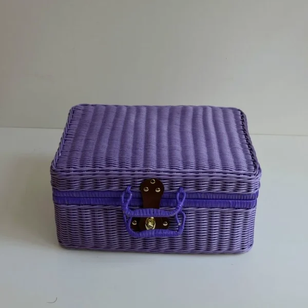 Portable PP Rattan Baskets Picnic Storage Basket Retro Wicker Suitcase Woven Hand Gift Box Sundries Cosmetic Organizer Boxs 6