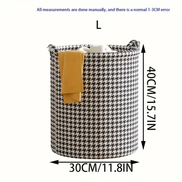 Foldable Houndstooth Laundry Hamper, Modern Fabric Storage Basket with Handle, Versatile for Bedroom, Bathroom, Living Room 5