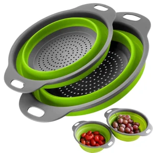 1/2pcs Silicone Round Folding Vegetable Fruits Washing Drain Basket Colander Strainer Collapsible Drainer Kitchen Tool 1