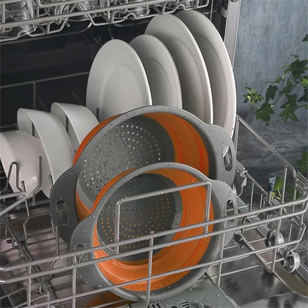 1/2pcs Silicone Round Folding Vegetable Fruits Washing Drain Basket Colander Strainer Collapsible Drainer Kitchen Tool 4