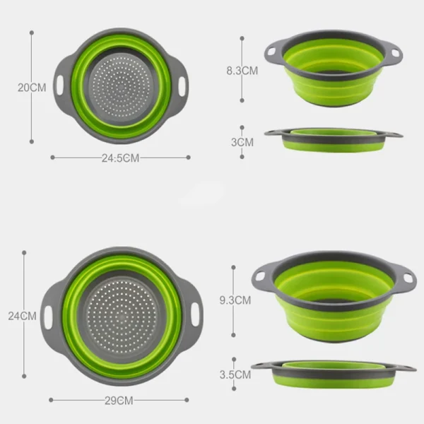 1/2pcs Silicone Round Folding Vegetable Fruits Washing Drain Basket Colander Strainer Collapsible Drainer Kitchen Tool 6