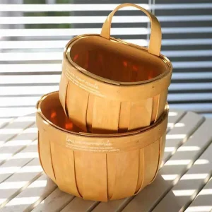 Creative Kitchen Storage Basket Wood Hand-woven Baskets with Handle Sundries Organizer Wall Hanging Basket Home Decoration 1