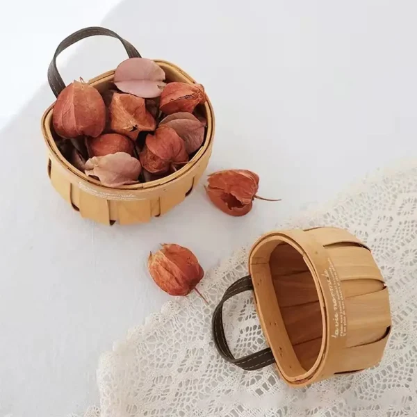 Creative Kitchen Storage Basket Wood Hand-woven Baskets with Handle Sundries Organizer Wall Hanging Basket Home Decoration 3