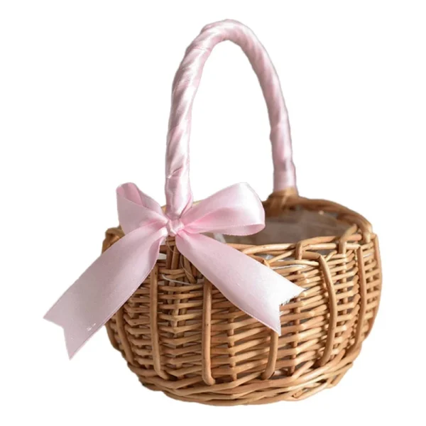 Woven Flower Basket Rattan Storage Basket Flower Girl Hand Basket Handmade Flower Basket For Home Wedding Decor 2