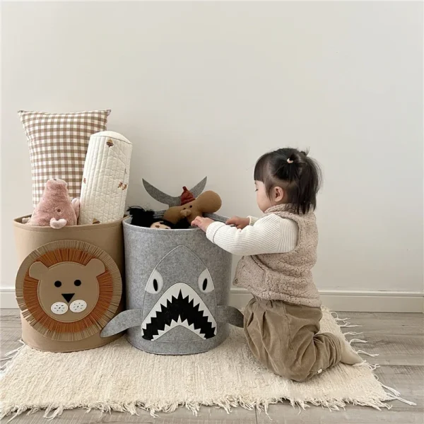 large capacity baby toy storage bucket Felt storage bag Large Laundry Hamper Kid Toys Storage Basket Clothes Organizer 5