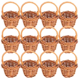 12 Pcs Mini Shopping Basket Stylish Rattan Model Miniature Flower Portable Handheld Decorative House Baskets 1