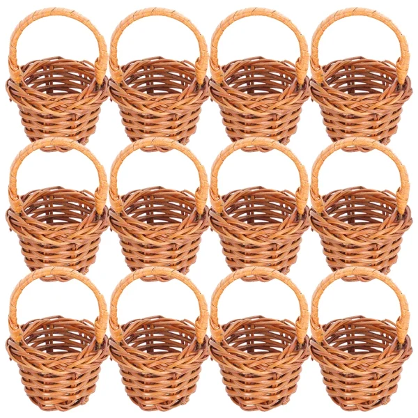 12 Pcs Mini Shopping Basket Stylish Rattan Model Miniature Flower Portable Handheld Decorative House Baskets 1