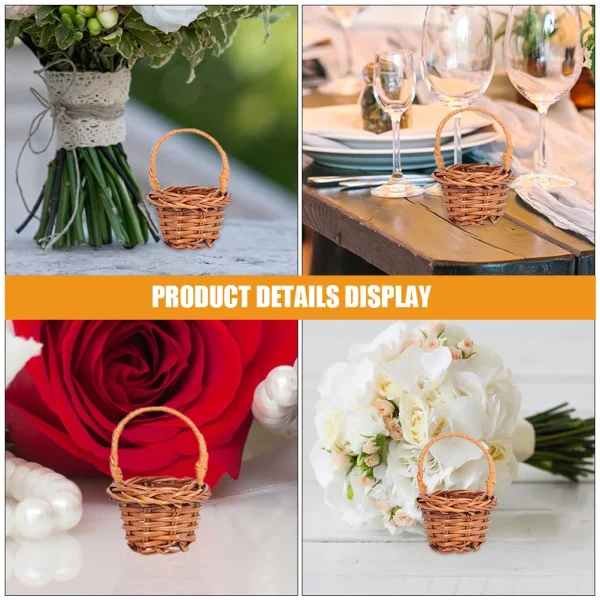12 Pcs Mini Shopping Basket Stylish Rattan Model Miniature Flower Portable Handheld Decorative House Baskets 2