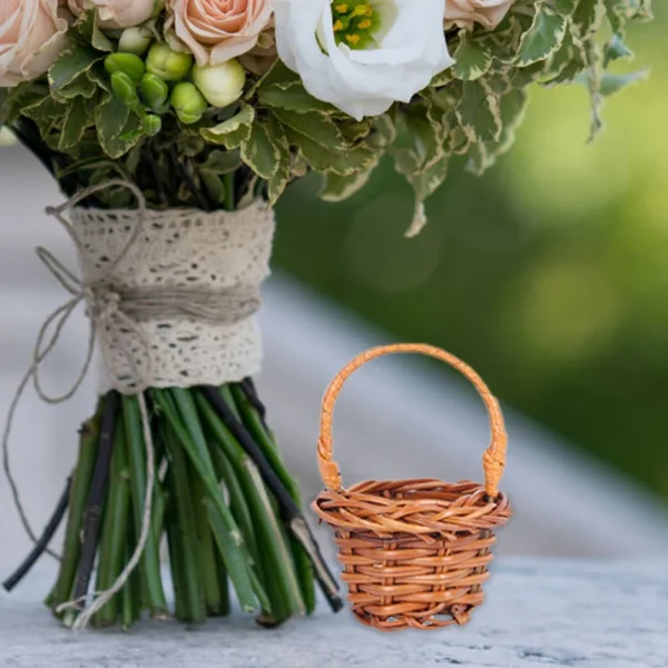 12 Pcs Mini Shopping Basket Stylish Rattan Model Miniature Flower Portable Handheld Decorative House Baskets 4