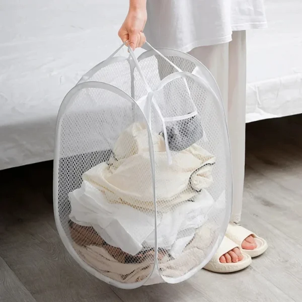 Dirty Clothes Basket Large Capacity Mesh Laundry Basket Ventilated Foldable Easy Storage Portable Bathroom Clothes Organizer Bag 4