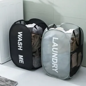 Portable Mesh Pop Up Laundry Hamper Wide Opening Breathable Collapsible Space-Saving Laundry Basket Dorm Travel Bathroom Items 1