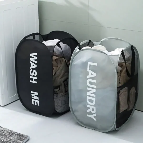 Portable Mesh Pop Up Laundry Hamper Wide Opening Breathable Collapsible Space-Saving Laundry Basket Dorm Travel Bathroom Items 1