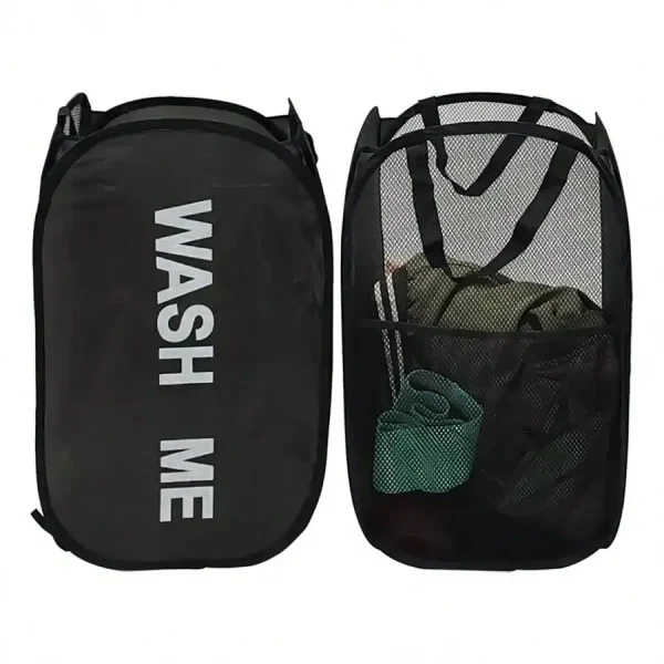 Portable Mesh Pop Up Laundry Hamper Wide Opening Breathable Collapsible Space-Saving Laundry Basket Dorm Travel Bathroom Items 2