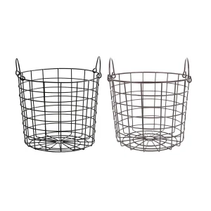 Iron Wire Storage Basket with Handles Large Round Newspaper Basket Multifunctional for Closet Bedroom Living Room Home Cabinet 1