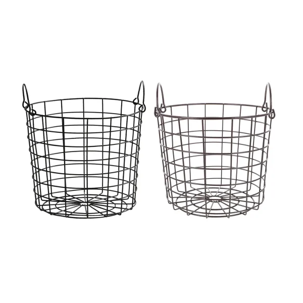 Iron Wire Storage Basket with Handles Large Round Newspaper Basket Multifunctional for Closet Bedroom Living Room Home Cabinet 1