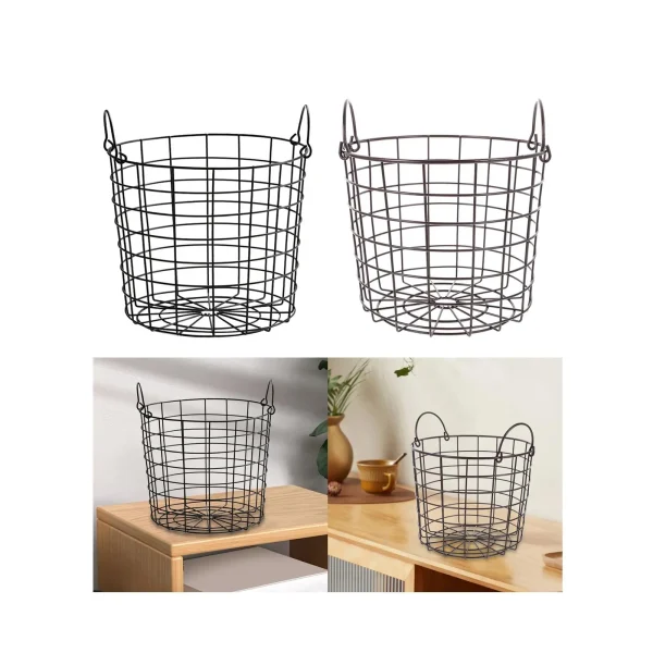 Iron Wire Storage Basket with Handles Large Round Newspaper Basket Multifunctional for Closet Bedroom Living Room Home Cabinet 3