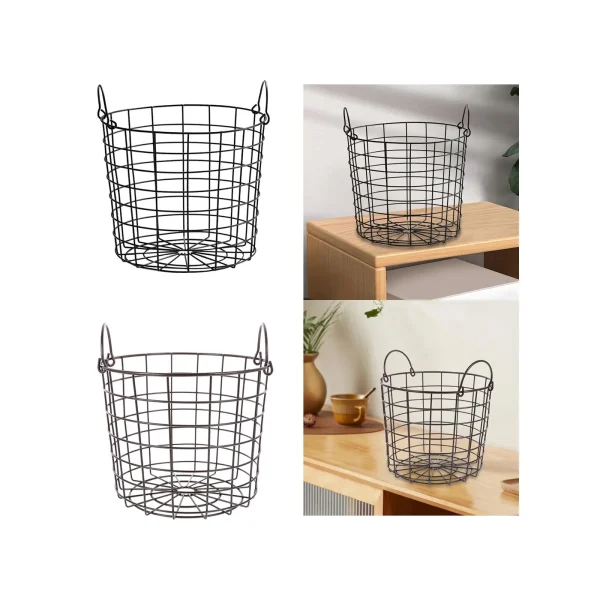 Iron Wire Storage Basket with Handles Large Round Newspaper Basket Multifunctional for Closet Bedroom Living Room Home Cabinet 4