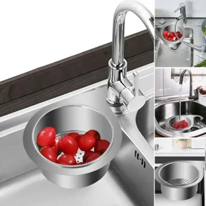 Space Saving Stainless Steel Strainer Basket Kitchen Sink Garbage Filter Swan Dry and Wet Separation Hook Drain Rack 1