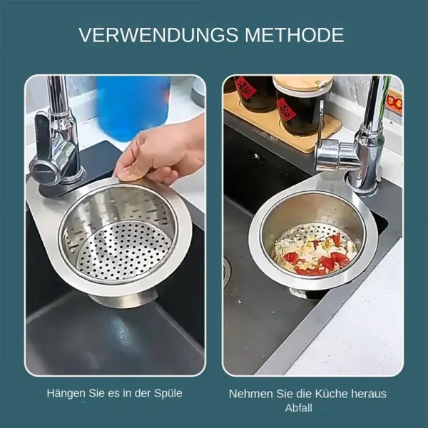 Space Saving Stainless Steel Strainer Basket Kitchen Sink Garbage Filter Swan Dry and Wet Separation Hook Drain Rack 3