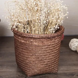 Natural Desktop Decoration Hand-woven Plant Storage Basket for home storage Flower Pot Container Decoration straw Basket 1