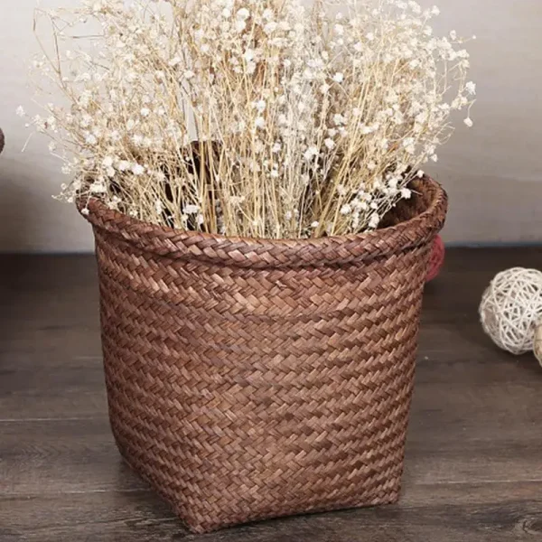 Natural Desktop Decoration Hand-woven Plant Storage Basket for home storage Flower Pot Container Decoration straw Basket 1