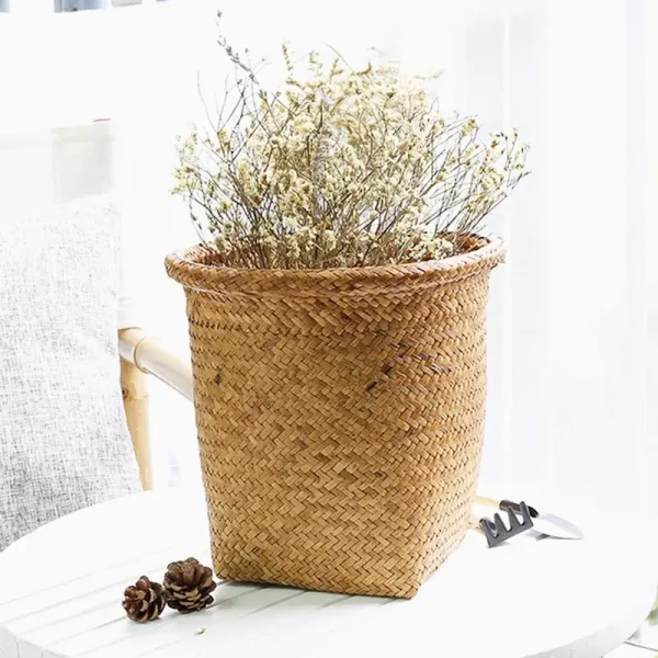 Natural Desktop Decoration Hand-woven Plant Storage Basket for home storage Flower Pot Container Decoration straw Basket 3