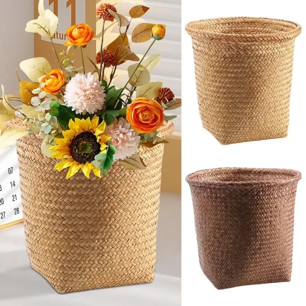 Natural Desktop Decoration Hand-woven Plant Storage Basket for home storage Flower Pot Container Decoration straw Basket 6