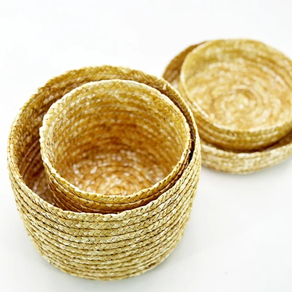 Original Handmade Straw Woven Basket With Lid Plant Basket Snack Storage Box Flower Organizer Basket DIY Gift Eco-friendly 6