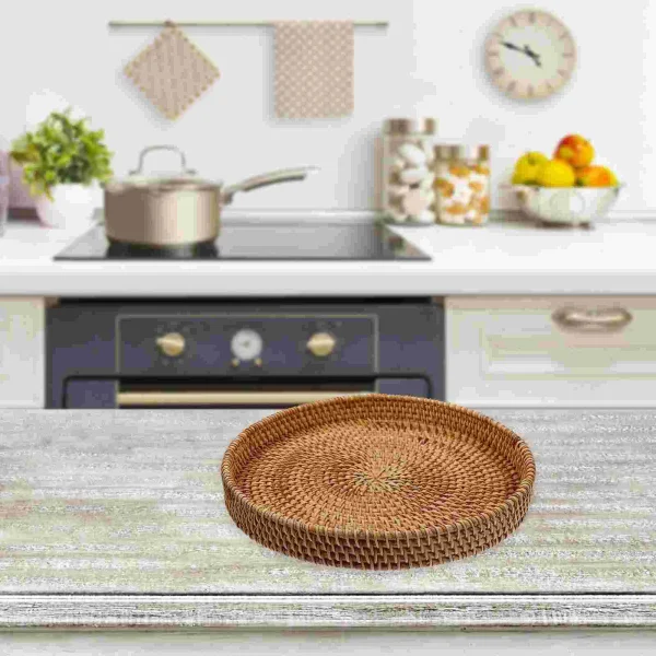 Multifunction Rattan Storage Basket Food Tray Woven Bread Multi-function Coffee 2