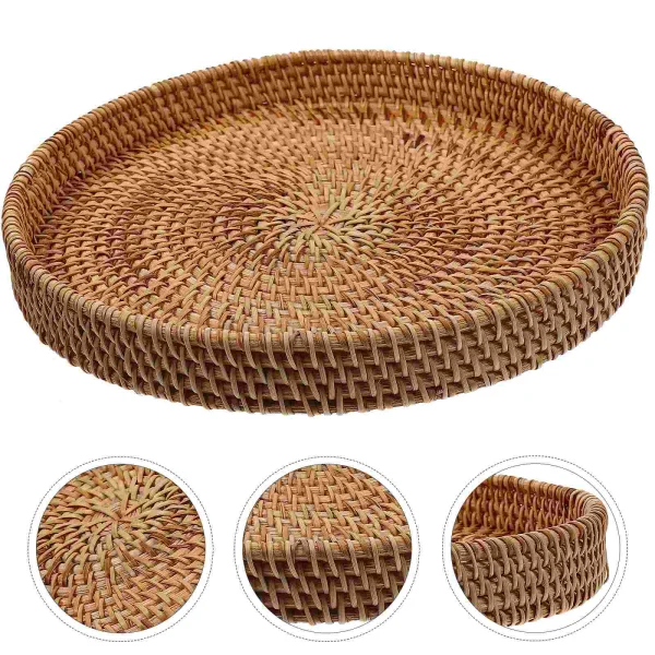 Multifunction Rattan Storage Basket Food Tray Woven Bread Multi-function Coffee 3